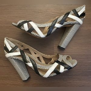 Black and white Delman Leather heels size 8